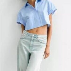 Zara Striped Crop Poplin Shirt